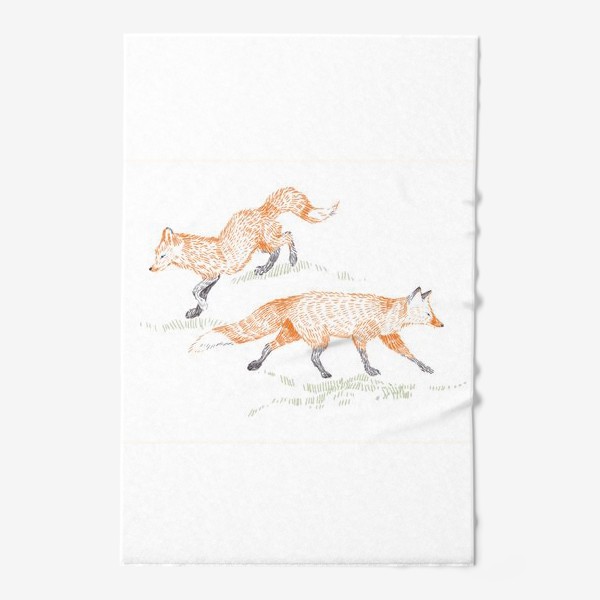 Полотенце &laquo;Графичная нарисованная вручную скандинавская детская иллюстрация. Лесные животные рыжие лисы. Две лисицы&raquo;