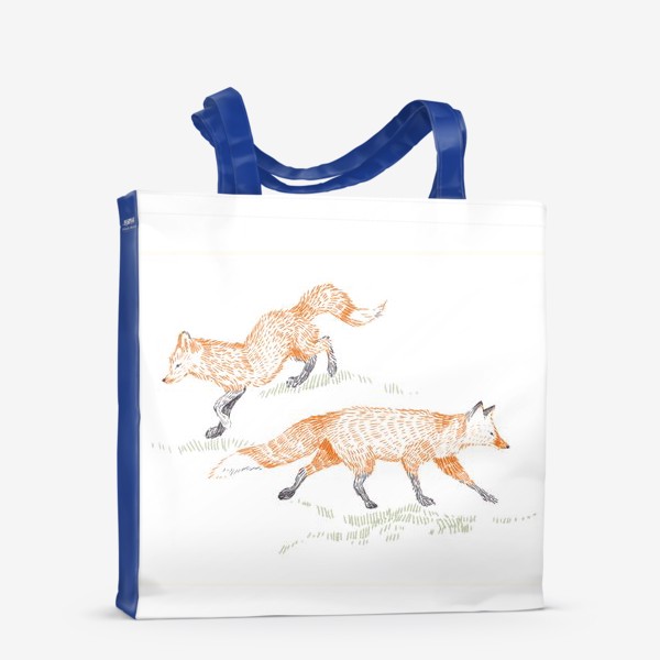 Сумка-шоппер &laquo;Графичная нарисованная вручную скандинавская детская иллюстрация. Лесные животные рыжие лисы. Две лисицы&raquo;