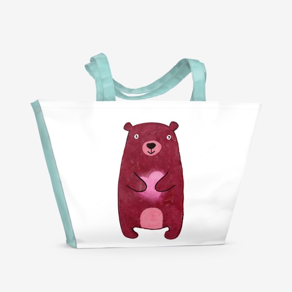 Пляжная сумка «Влюблённый бурый медведь со сердцем в лапах»
