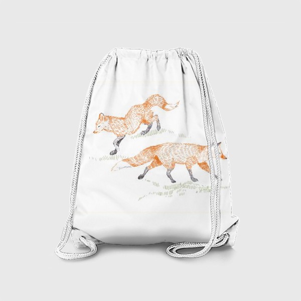 Рюкзак «Графичная нарисованная вручную скандинавская детская иллюстрация. Лесные животные рыжие лисы. Две лисицы»