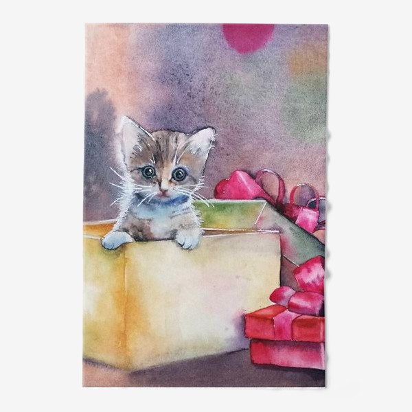 Полотенце «Котёнок в подарочной коробке»