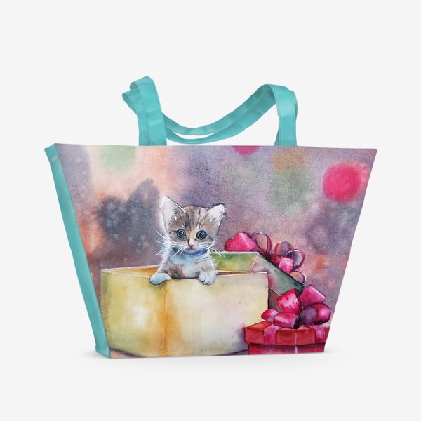 Пляжная сумка «Котёнок в подарочной коробке»