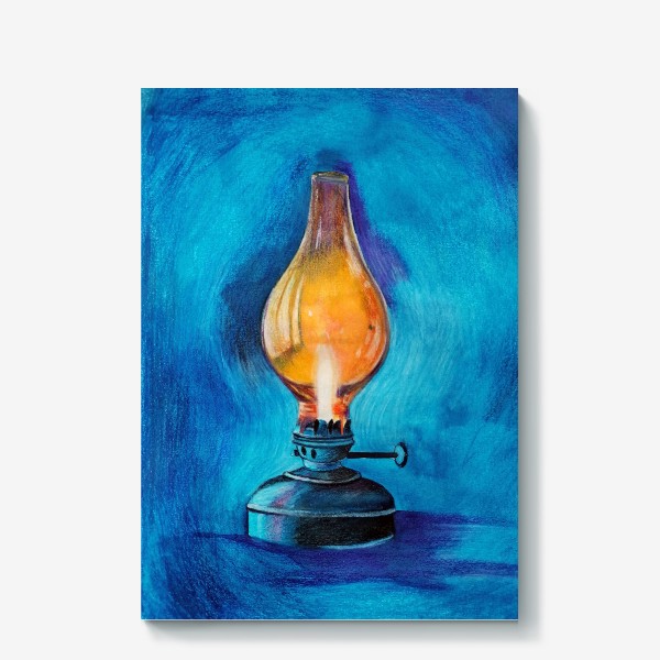 Холст «Керосиновая лампа на синем фоне»