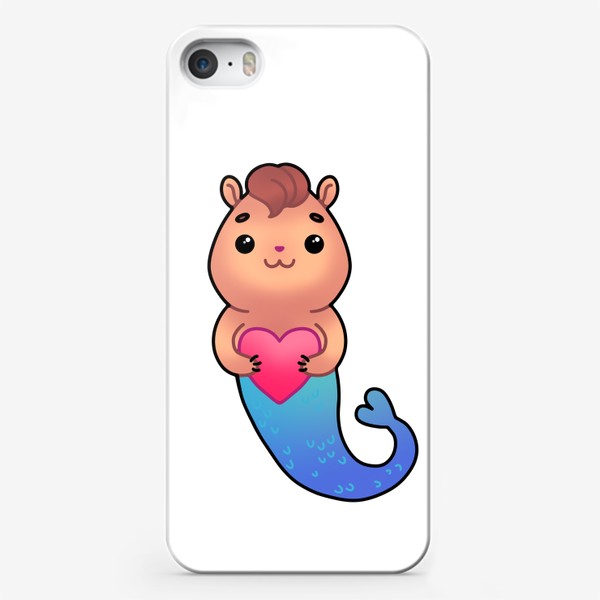 Чехол iPhone «Хомяк - русалочка влюбленный с сердцем в японском стиле, кавайный персонаж»