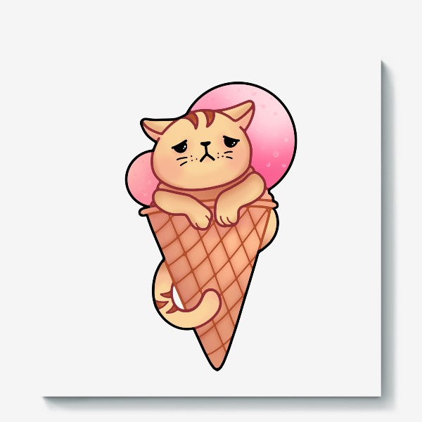 Холст &laquo;Грустный котик в рожке с мороженым кавайный персонаж в японском стиле&raquo;