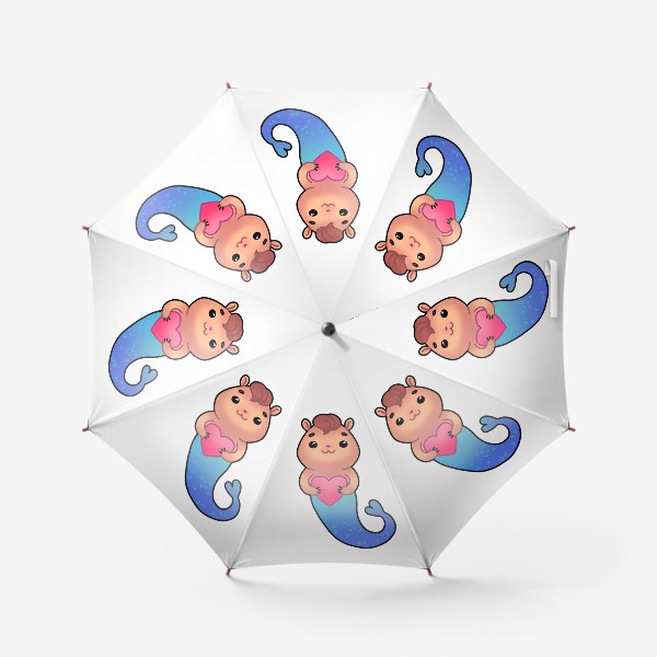 Зонт «Хомяк - русалочка влюбленный с сердцем в японском стиле, кавайный персонаж»