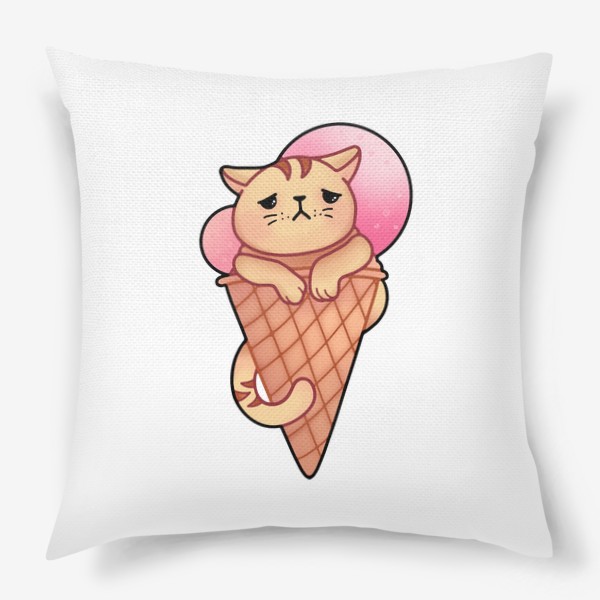 Подушка &laquo;Грустный котик в рожке с мороженым кавайный персонаж в японском стиле&raquo;
