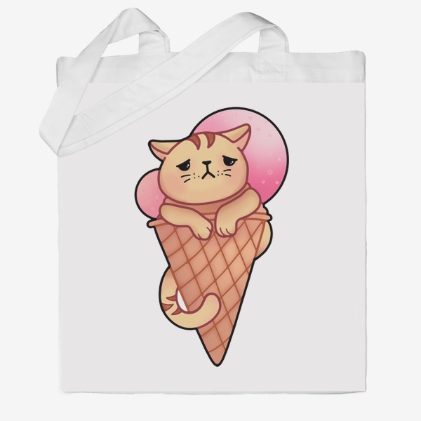 Сумка хб «Грустный котик в рожке с мороженым кавайный персонаж в японском стиле»