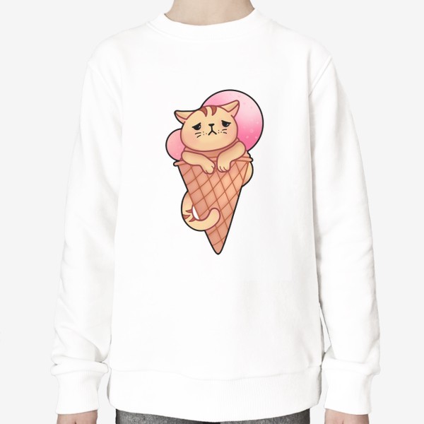 Свитшот «Грустный котик в рожке с мороженым кавайный персонаж в японском стиле»