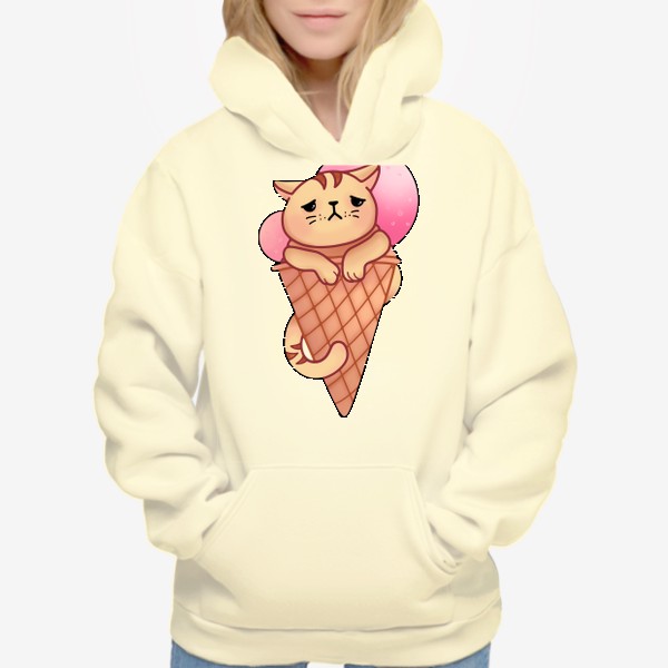 Худи «Грустный котик в рожке с мороженым кавайный персонаж в японском стиле»