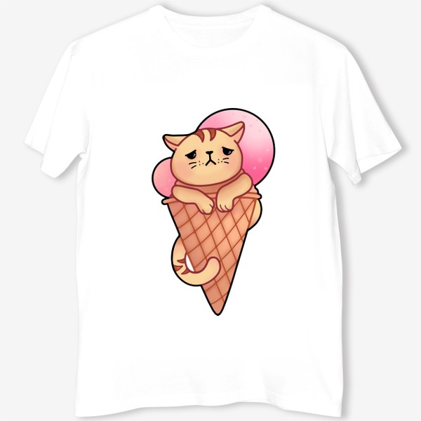 Футболка &laquo;Грустный котик в рожке с мороженым кавайный персонаж в японском стиле&raquo;