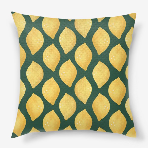 Подушка &laquo;Лимоны на зелёном фоне Яркий лимонный геометрический принт &raquo;