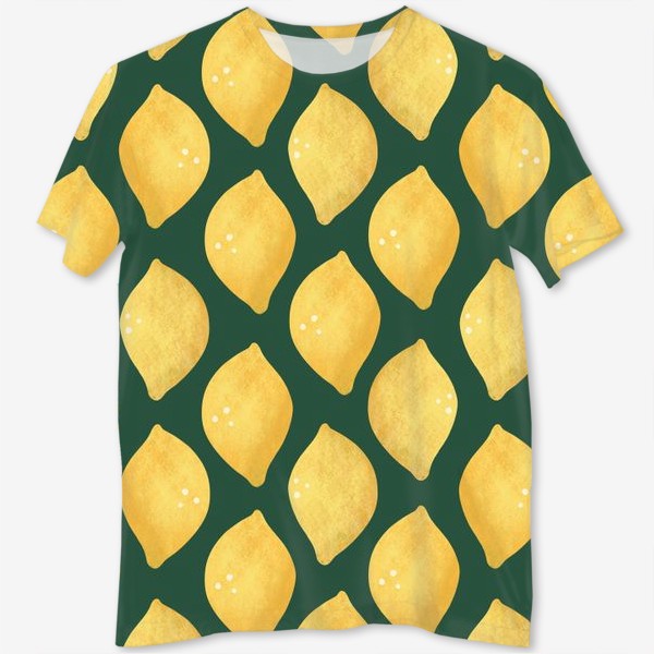 Футболка с полной запечаткой «Лимоны на зелёном фоне Яркий лимонный геометрический принт »