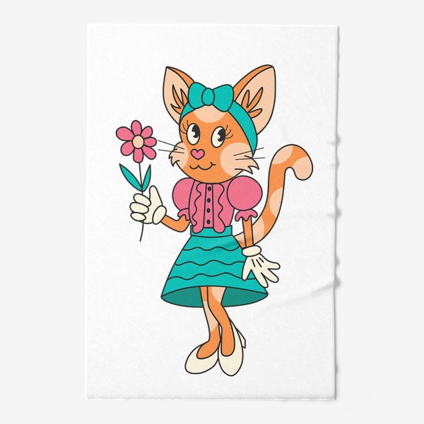 Полотенце «Мультяшная ретро кошка с цветком»