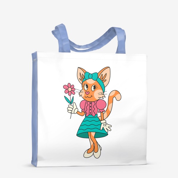 Сумка-шоппер «Мультяшная ретро кошка с цветком»