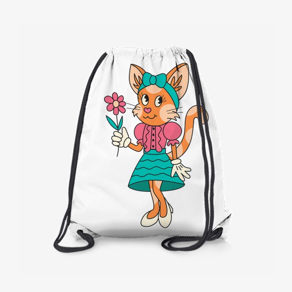 Рюкзак «Мультяшная ретро кошка с цветком»
