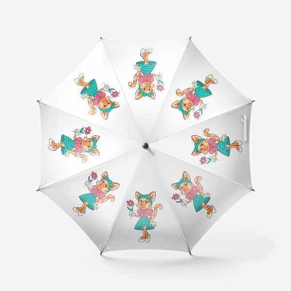 Зонт «Мультяшная ретро кошка с цветком»