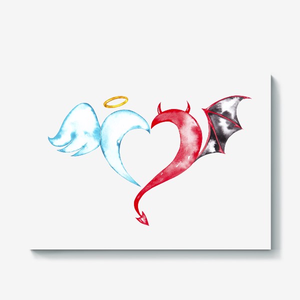 Холст «Сердце "Ангел и Демон". День Святого Валентина. Единство противоположностей.»