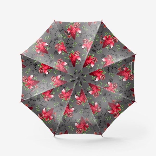Зонт «Паттерн гранат и кристалл на сером фоне»