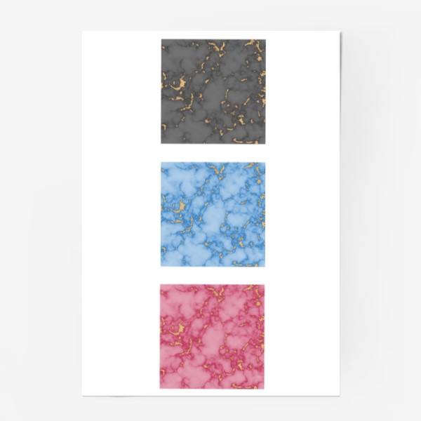 Постер «Розовый синий  и чёрный мраморный квадрат с золотыми прожилками»