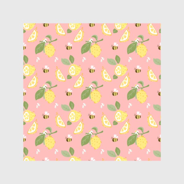 Скатерть &laquo;Лимон на розовом фоне с цветами и пчёлами&raquo;