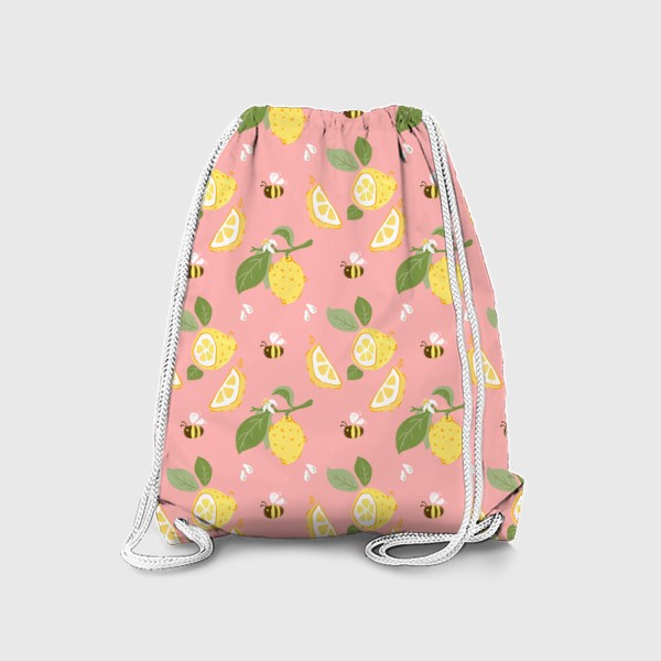 Рюкзак «Лимон на розовом фоне с цветами и пчёлами»