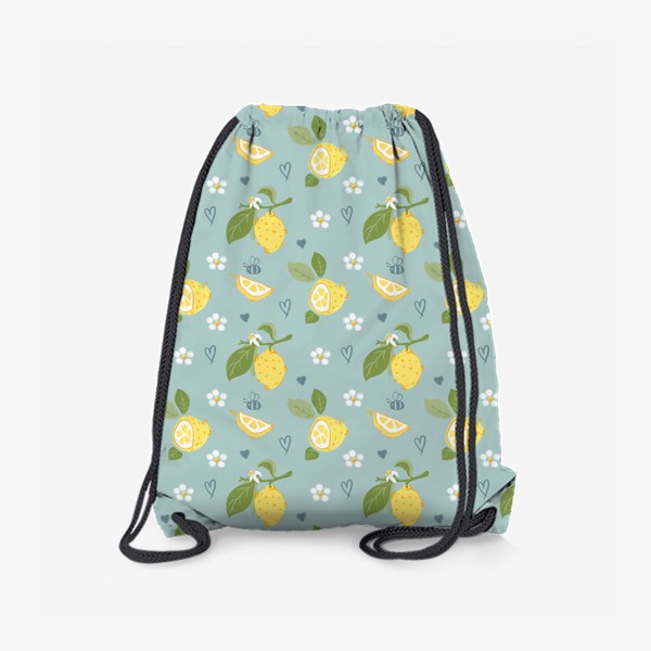 Рюкзак «Лимоны на голубом фоне с пчёлами и цветами»