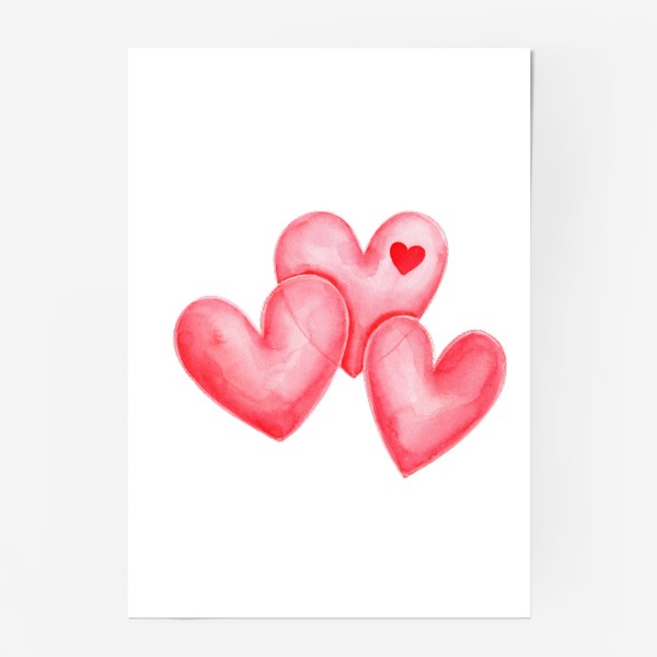 Постер «Три красных акварельных сердца»