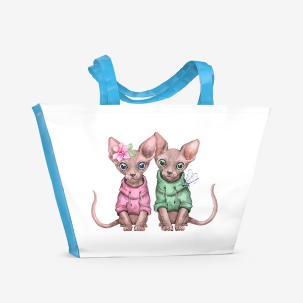 Пляжная сумка «Пара котят Сфинкса. Девочка и мальчик»
