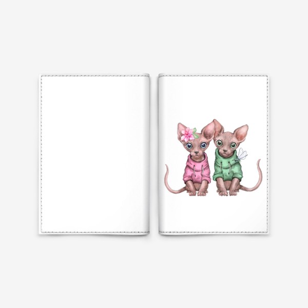 Обложка для паспорта «Пара котят Сфинкса. Девочка и мальчик»