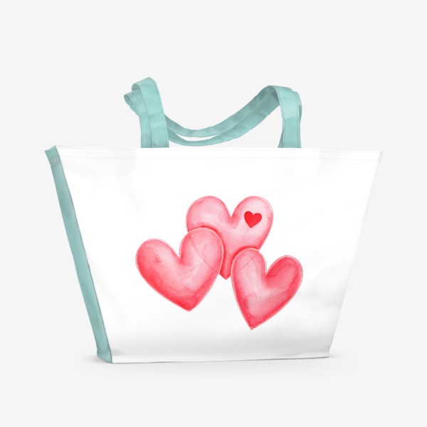 Пляжная сумка «Три красных акварельных сердца»