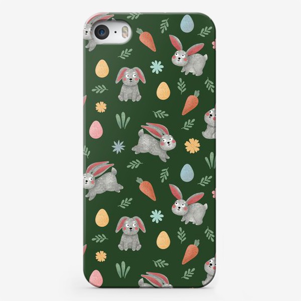 Чехол iPhone «Пасхальный принт с кроликами и яйцами Пасха цветы и зайцы Подарок на Пасху »