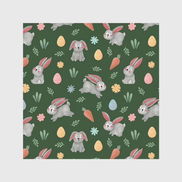 Скатерть «Пасхальный принт с кроликами и яйцами Пасха цветы и зайцы Подарок на Пасху »
