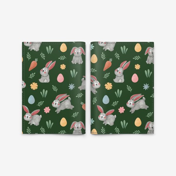 Обложка для паспорта «Пасхальный принт с кроликами и яйцами Пасха цветы и зайцы Подарок на Пасху »