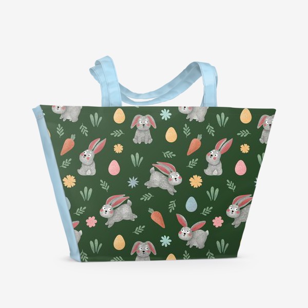 Пляжная сумка «Пасхальный принт с кроликами и яйцами Пасха цветы и зайцы Подарок на Пасху »