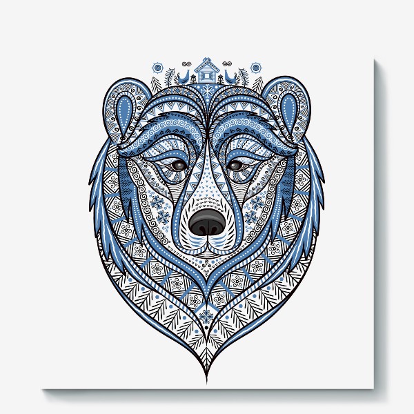 Холст &laquo;Голова медведя в стиле мезенской росписи.&raquo;