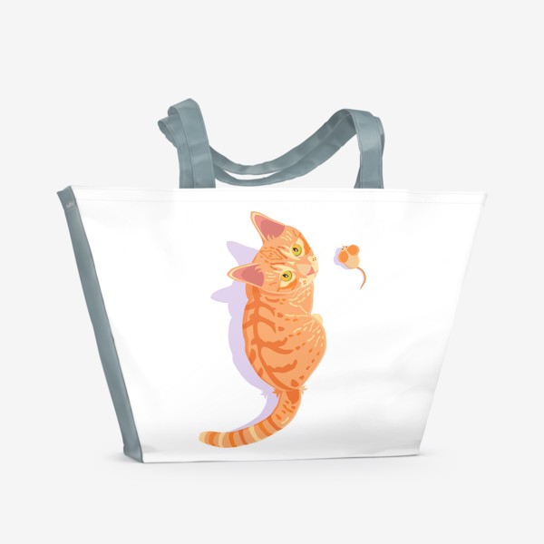 Пляжная сумка «Рыжий кот с мышкой»