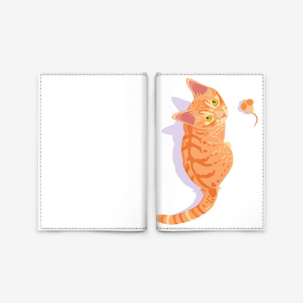 Обложка для паспорта &laquo;Рыжий кот с мышкой&raquo;