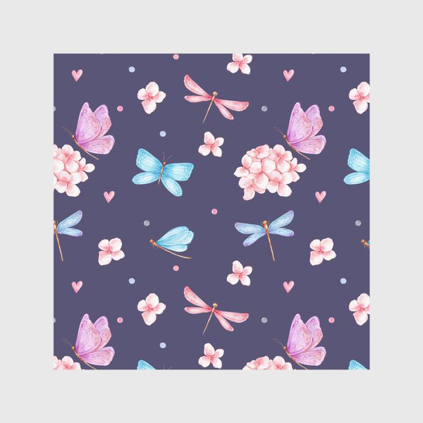 Скатерть «Весенний паттерн со стрекозами и бабочками»