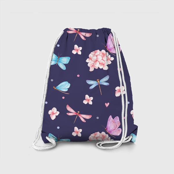 Рюкзак «Весенний паттерн со стрекозами и бабочками»