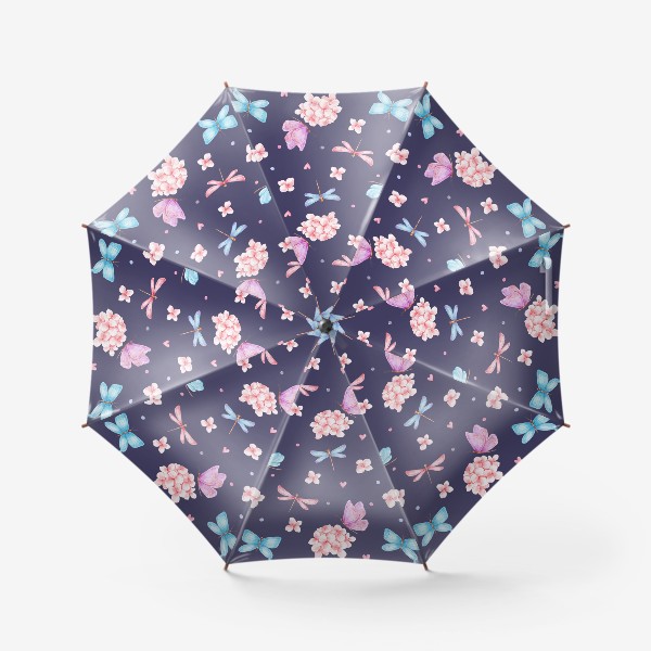 Зонт «Весенний паттерн со стрекозами и бабочками»