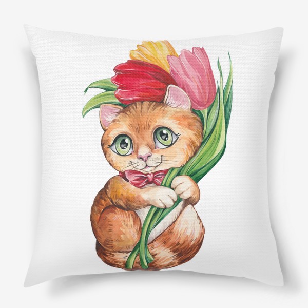 Подушка «Кот с цветами»