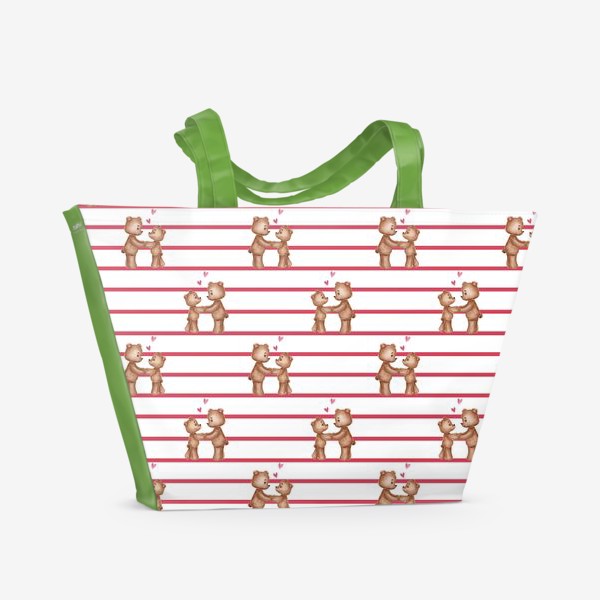 Пляжная сумка «Полосатый паттерн с влюбленным мишками»