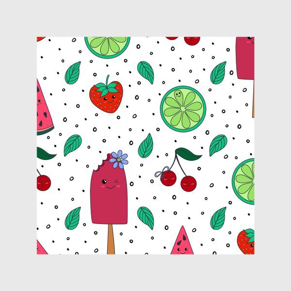Шторы «Милый узор с фруктами, ягодами и мороженым в дудл стиле»