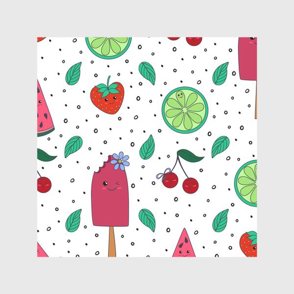 Скатерть «Милый узор с фруктами, ягодами и мороженым в дудл стиле»