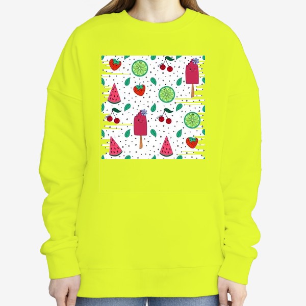 Свитшот «Милый узор с фруктами, ягодами и мороженым в дудл стиле»