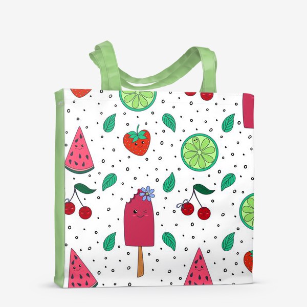 Сумка-шоппер «Милый узор с фруктами, ягодами и мороженым в дудл стиле»