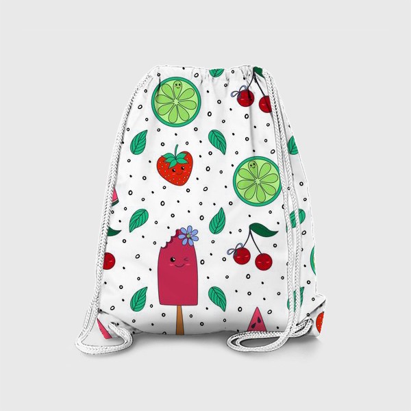 Рюкзак «Милый узор с фруктами, ягодами и мороженым в дудл стиле»