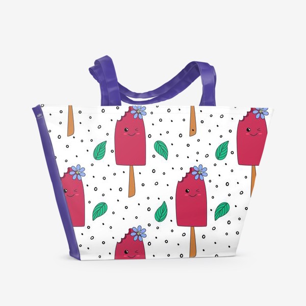 Пляжная сумка «Милый узор с мороженым в дудл стиле»