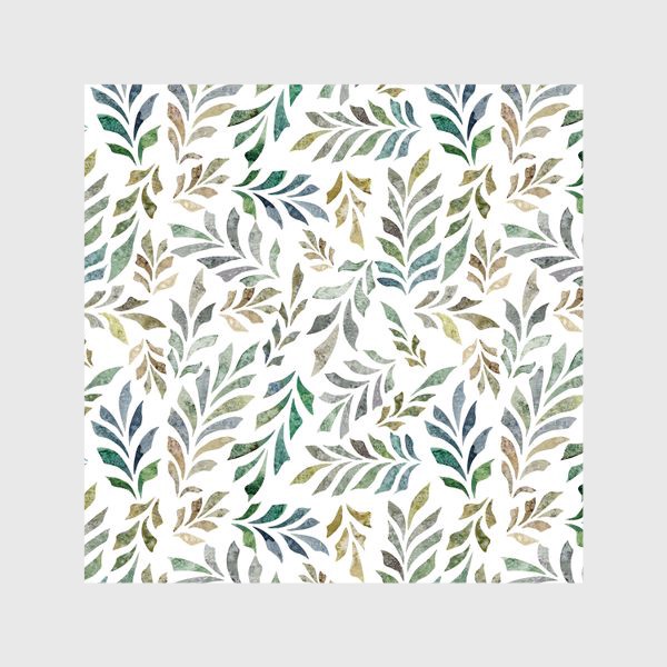 Шторы «Акварельный нарисованный вручную бесшовный фон с яркими иллюстрациями веточек с зелеными листьями. Флористический узор»